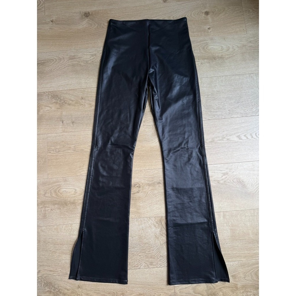 NWOT Womens katherine mason kinesis flare split leg faux leather shinny pants M